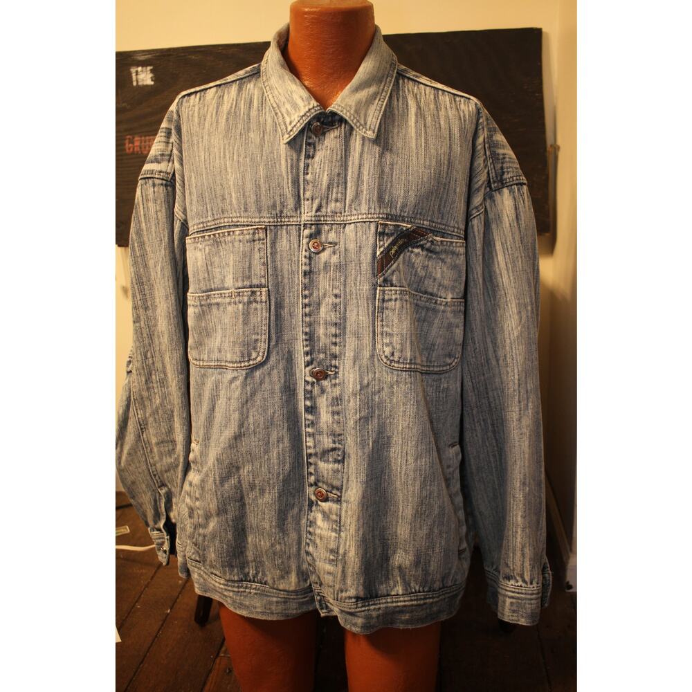 Vintage Pelle Pelle Denim Jacket XL 90s Light Wash Jean Coat  HipHop Streetwear